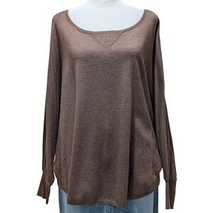 Joie Brown Scoop Neck Dolman Sleeves Relaxed Fit Knit Sweater Top Size L